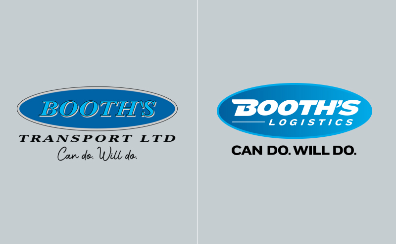 Booths old logo on left, new logo on right side