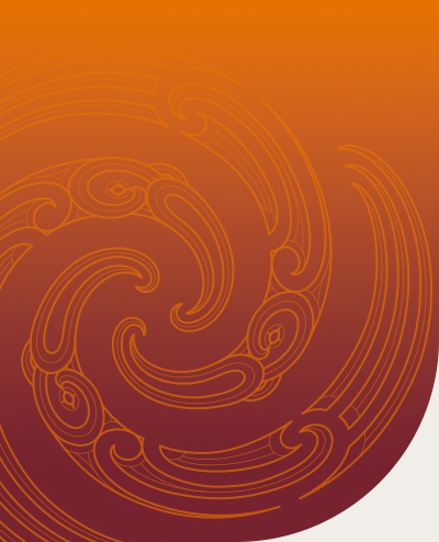 Image of PENZ tohu design, in orange, sitting on graduated orange background