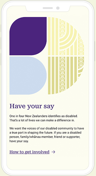 Whaikaha website "Have your say" page on mobile phone screen