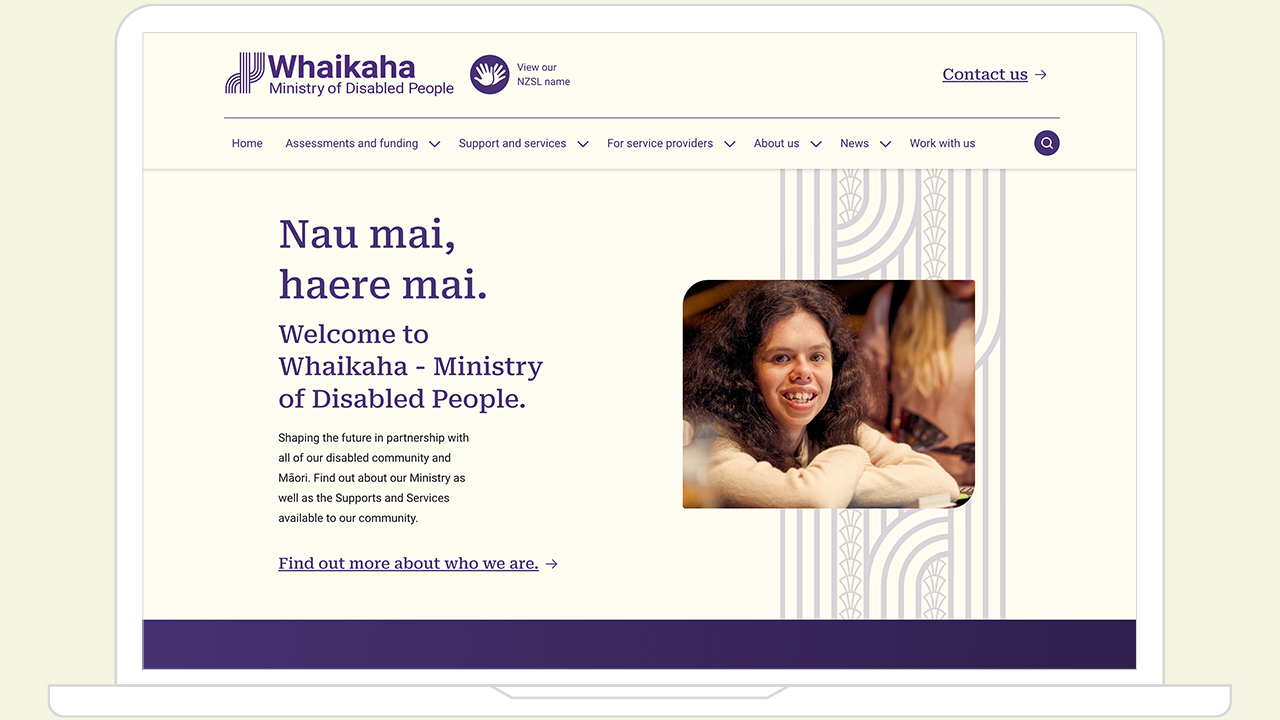 Whaikaha website home page in desktop screen format